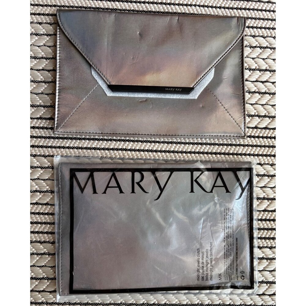 Mary Kay Metallic Silver Envelope Midnight Jewels Clutch Cosmetic Makeup Bag